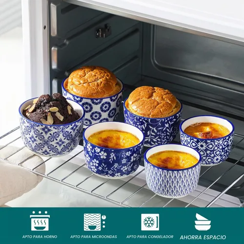Vista 4 de vancasso Selene - Juego de 6 mini ramequines de cerámica de 4 onzas, tazas para hornear aptas para horno para crème brûlée, soufflés, postres
