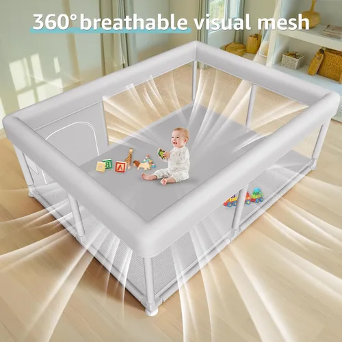 Vista 4 de Hiaksedt Large Baby Playpen 65x50 Inch, PlayPen for Babies and Toddlers Gris