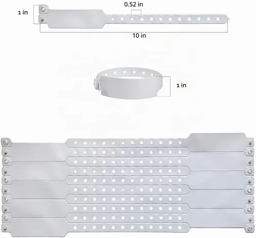 Vista 4 de Pulseras de plástico blanco para hospital, 100 unidades, pulseras de vinilo, bandas de identificación de paciente, pulseras de plástico médico