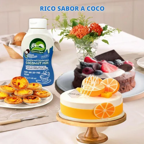 Vista 8 de Nature's Charm - Leche de coco condensada endulzada, botella para apretar, sin lácteos y soja, vegana, sin lactosa, sin gluten. Rico sabor a coco