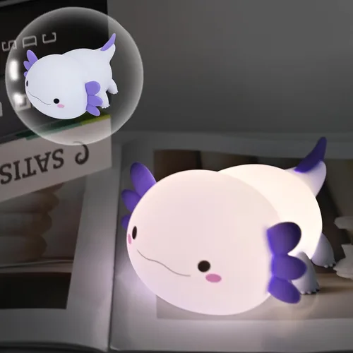 Vista 12 de HAPPYBAG Luz Nocturna de Axolotl, Lámpara de Axolotl Bonita Regalos para Niños, Luz Nocturna de Guardería de Animal de Silicona Regulable, Lámpara