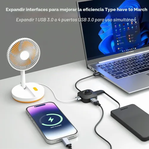 Vista 3 de BENFEI Hub USB 3.0, 4 puertos USB A Splitter Ultra compacto para mouse, teclado, unidad flash, disco U, impresora compatible con laptop, PC