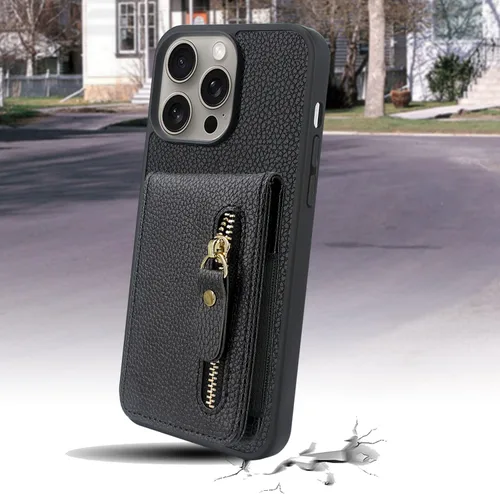 Vista 5 de Harryshell Funda compatible con iPhone 13 Pro Max con ranuras para tarjetas [soporta hasta 6 tarjetas] Función de atril, bolsillo con cremallera