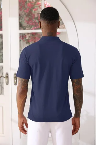 Vista 5 de TACVASEN Camisas de manga corta para hombre, camisas de pesca para hombre, camisas de polo con cuello azul marino para hombre, polo de enfriamiento