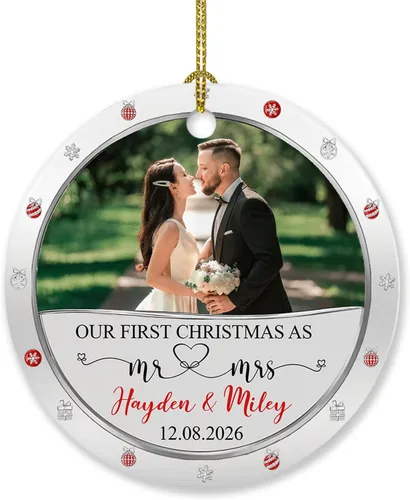 Vista 19 de Adorno de 5º aniversario, decoración del árbol de Navidad, nombres personalizados y recuerdos de aniversario de fotos, regalos para parejas juntas