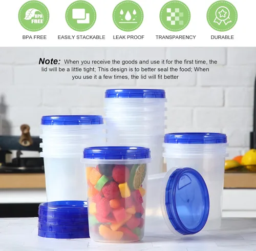 Vista 8 de 24 recipientes de almacenamiento de alimentos de 32 onzas con tapas giratorias superiores, recipientes de plástico reutilizables para alimentos