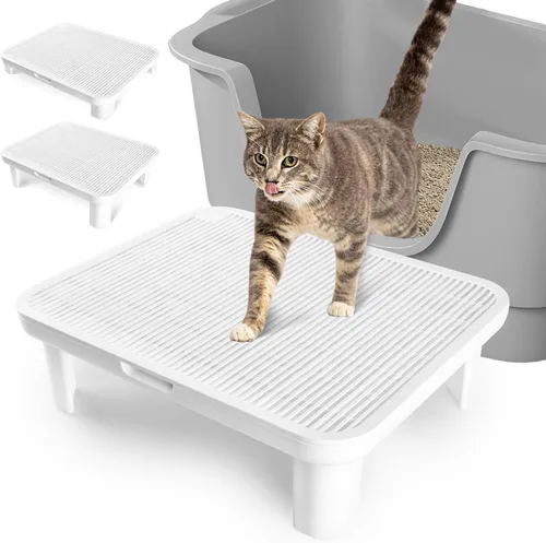 Vista 16 de Escalón para caja de arena, escalón para gatos, rampa, atrapador con función de filtro, fácil de limpiar, ideal para gatitos y gatos ancianos (negro)