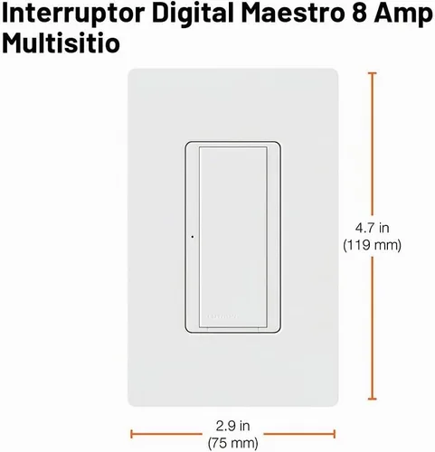 Vista 5 de Lutron Maestro MA-S8AM-WH, interruptor digital, 8 A, un solo polo/ubicación múltiple, color blanco