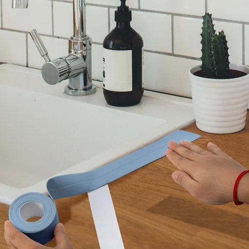 Vista 6 de Cinta selladora para calafateo de baño y cocina, cinta adhesiva de PVC para sellar la bañera y las paredes, sellador para azulejos de ducha (azul)