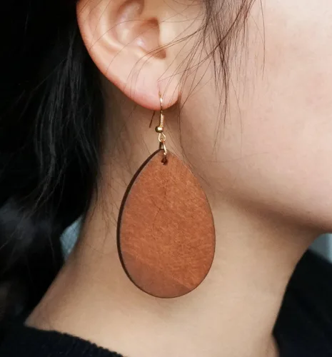 Vista 8 de Wowanoo Pendientes de madera natural con forma de lágrima, geométricos, ligeros, para mujer