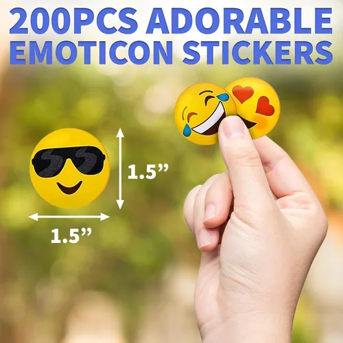 Vista 2 de Playbees Pegatinas de Emoticon - 2 Rollos - Favores de Fiesta para Niños, Premios de Juegos, Juguetes Novedosos, Decoración de Pared, Scrapbooking