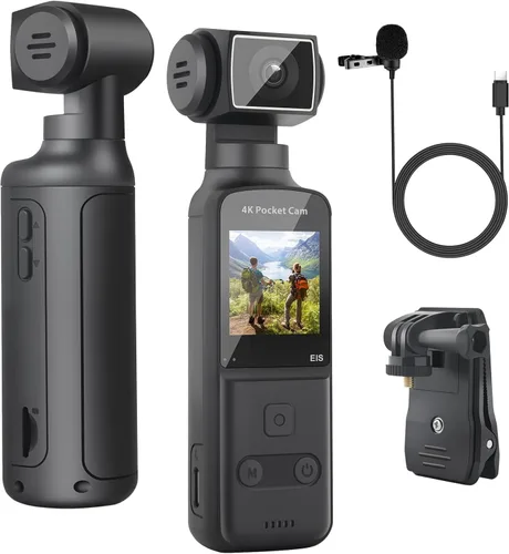 Vista 11 de Cámara Corporal 4K con Micrófono Externo, Mini Cámara de Vídeo y Audio de Bolsillo con Rotación de 270° para Deporte al Aire Libre, Bicicleta