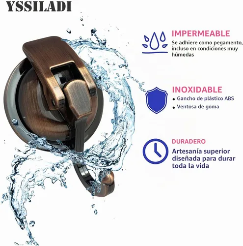 Vista 5 de Ganchos de ducha de succión al vacío resistentes, ventosa de vidrio, para decoración de bata de baño y guirnalda (paquete de 2, latón antiguo)