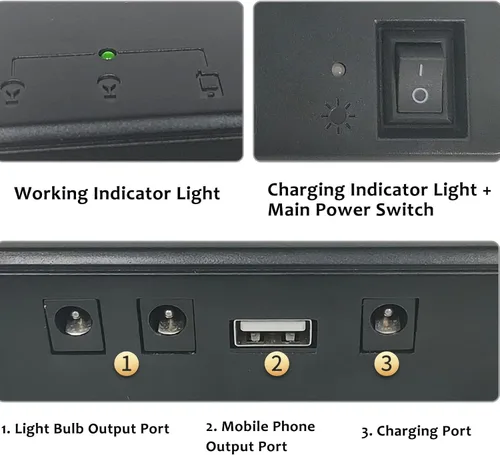 Vista 5 de Sistema de iluminación solar para el hogar de 6Ah con kit de panel solar de 3W 5V, 2 bombillas LED - Luz portátil para exteriores, camping, viajes