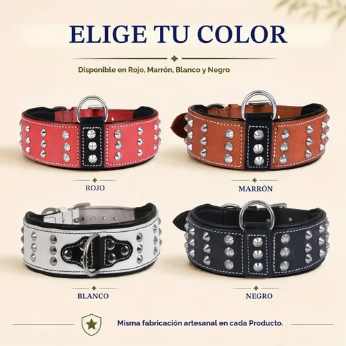 Vista 7 de Collar de perro con tachuelas de cuero genuino Remache de brasero Collar de perro de 2 pulgadas de ancho Grado de sillín, resistente Negro