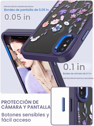 Vista 3 de Dretal Funda para iPhone X, iPhone Xs, de grado militar, parte trasera dura y borde suave, funda protectora de teléfono para mujeres y niñas con 2