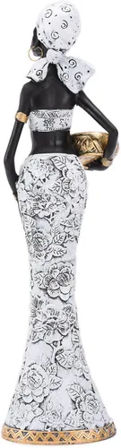 Vista 5 de BRASSTAR Escultura tribal afroamericana de resina 14.9 ''(H) Mujer blanca y negra con frasco sala de estar dormitorio estudio tienda decorativa