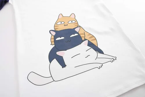 Vista 5 de Camisón de manga corta para niñas grandes, con estampado de gatos encantadores, vestido de dormir