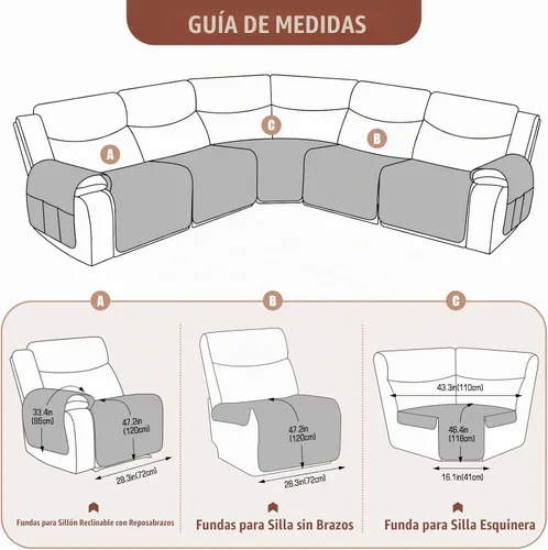 Vista 4 de VANSOFY Fundas Extra Grandes para Sofás Reclinables Seccionales, Fundas para Sofá Impermeables de 5 Piezas para Sofá Seccional en Forma de L, Funda