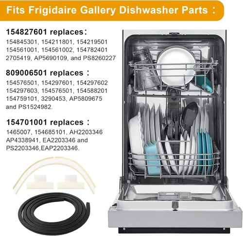 Vista 4 de 154827601 Kit de sello de puerta de lavavajillas para Frigidaire - Juego de repuesto incluye junta de puerta 154827601, sello inferior 809006501
