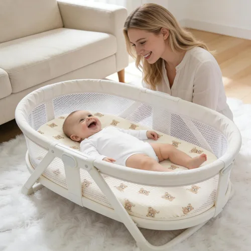 Vista 2 de Sábanas orgánicas para cuna de bebé de 33 x 17 pulgadas, 100% algodón de muselina para bebé, niña, niño, funda de colchón ajustable suave compatible