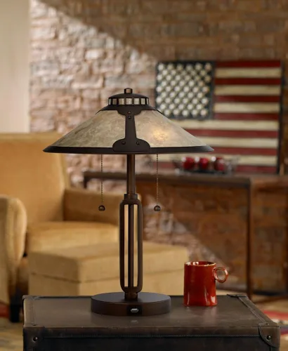 Vista 2 de Franklin Iron Works Samuel - Lámpara de mesa de escritorio de 20 pulgadas de alto estilo hotel industrial con puertos USB A+C carga bronce frotado