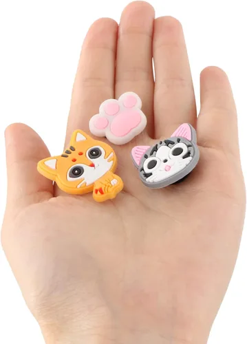 Vista 2 de Dijes de decoración de zapatos de gatos, 20 piezas de lindos dijes de animales y gatos para zapatos de mascotas, paquete para sandalias de pulsera