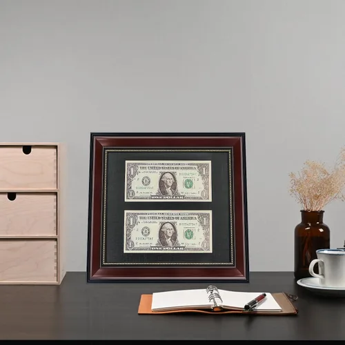 Vista 5 de GMFrames Marco de billetes de dólar de caoba con vidrio real de estera negra