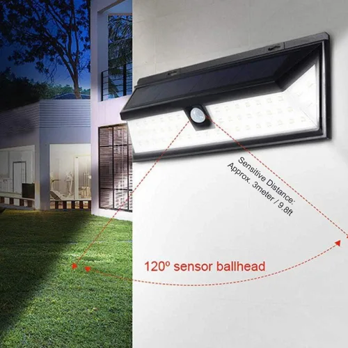 Vista 2 de Walfront Luz solar de pared con sensor de movimiento, 118 LED, 3 modos de iluminación, luz de seguridad impermeable para exteriores, para patio