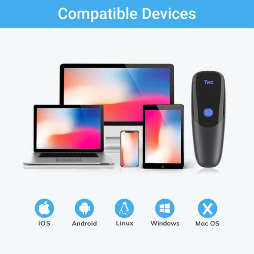 Vista 7 de Tera Pro Rendimiento Extremo Escáner de Código de Barras Inalámbrico 1D 2D QR Mini Portátil Pequeño 3-en-1 Compatible con Bluetooth y 2.4G
