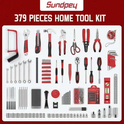 Vista 2 de Sundpey Home Tool Kit with Drawer - 379-PCs Portable Complete Household and Auto Repair Tool Set - Hand General Basic Tool Box Storage Case - Full