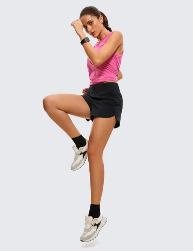 Vista 3 de Crz Yoga Pantalones cortos, ligeros, entrenamiento deportivo, para mujer, forro de 2.54 pulgadas, secado rápido, pantalones cortos de elastano