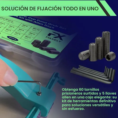 Vista 3 de Juego de tornillos surtido (M3, M4, M5, M6, M8) con llaves Allen – Negro duradero 60 piezas de acero aleación métrica de punta de copa