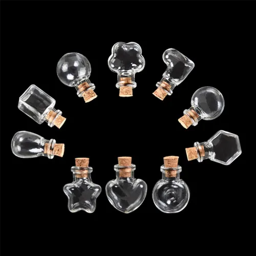 Vista 13 de Mini lindas botellas de vidrio colgantes con forma de estrella, pequeñas botellas colgantes con corcho, tarros de bricolaje, frascos de regalo, 10