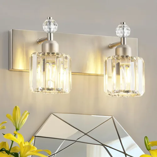 Vista 39 de PRESDE Aplique de pared de cristal único, lámpara de tocador cromada moderna, lámpara de pared de 1 luz para baño, dormitorio, pasillo