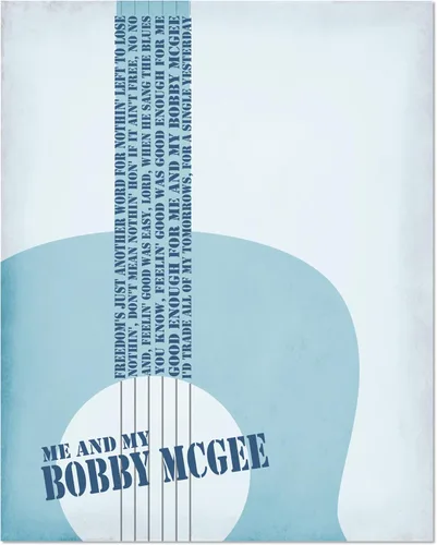 Vista 4 de Yo y Bobby McGee Song - Rock Blues Music Room Decor Lyric Art Print
