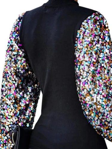 Vista 2 de Anna-Kaci Sudadera de manga larga con cuello alto falso y lentejuelas para mujer