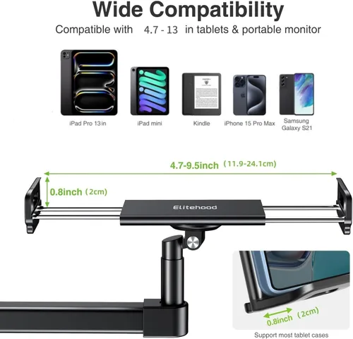 Vista 8 de elitehood Soporte de escritorio para iPad de brazo largo de 28 pulgadas, soporte de brazo de aluminio resistente para escritorio y cama, compatible