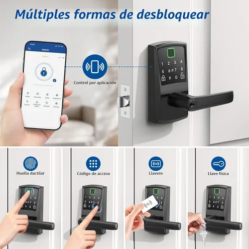 Vista 2 de Cerradura inteligente con teclado para puerta con mango, cerradura digital sin llave con huella dactilar para puerta delantera, perilla de código