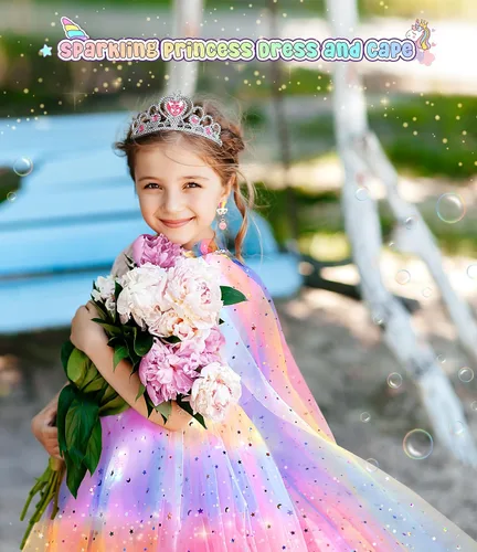 Vista 5 de Ropa de princesa para niña, vestidos de princesa iluminados, capa de princesa con juguetes para niñas de 3 a 6 años