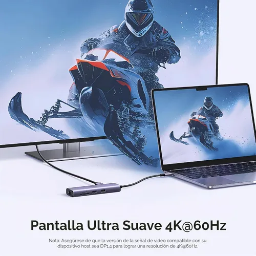 Vista 3 de UGREEN Revodok - Hub USB C 7 en 1 con adaptador Gigabit Ethernet, HDMI 4K@60Hz, carga PD de 100W, puertos de datos USB A, lector de tarjetas SD/TF