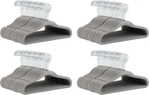 Vista 11 de Amazon Basics Perchas de terciopelo antideslizantes para niños que ahorran espacio con muescas para el hombro, construcción resistente para Beige