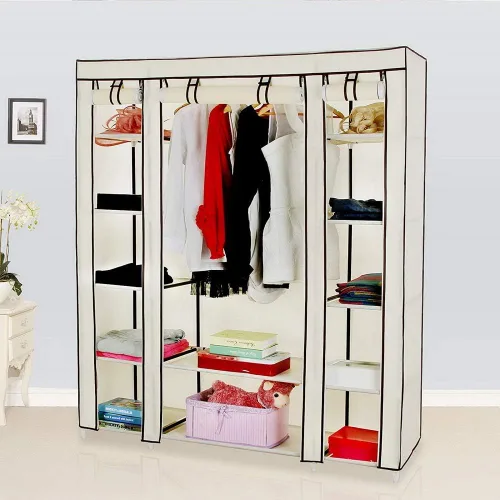 Vista 6 de Organizador de almacenamiento portátil de 69 pulgadas con tela no tejida, rápido y fácil de montar, extra fuerte y duradero, color beige