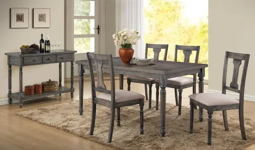 Vista 2 de Mesa de comedor gris desgastada con patas torneadas