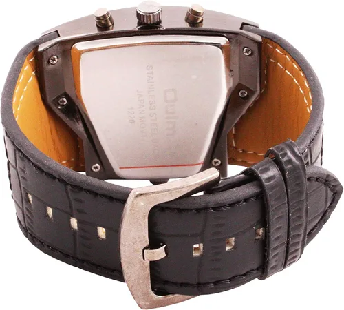 Vista 2 de ShoppeWatch Unique Mens Watch Large Dial Dual Time Display Quartz Movement Leather Band Big Face Watch for Men Oversize Dress Watch
