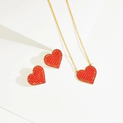 Vista 7 de CLASSYZINT Gold Jewelry Set For Women Black Disc Red And Pearl Heart Charms Pendant Earrings Bracelets Necklaces