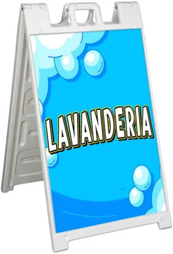 Vista 2 de Lavanderia (24" X 36") Standard A-Frame Signicade, Includes Decal Applied to Stand