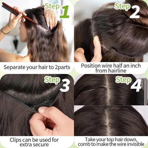Vista 7 de KooKaStyle - Extensiones de cabello con hilo invisible, diadema transparente, ajustables, 4 clips fijadores, cabello largo y ondulado de 12