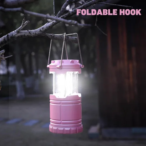 Vista 9 de Paquete de 2 mini linternas LED rosas para acampar, luces portátiles para acampar, lámparas con mango al aire libre, luces de emergencia esenciales
