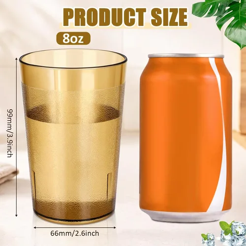 Vista 2 de Meanplan 48 Pack 8oz Plastic Cup Bulk, Stackable Drinking Glasses,Amber Restaurant Grade, Break Resistant, Reusable Drink Tumblers, for Bars